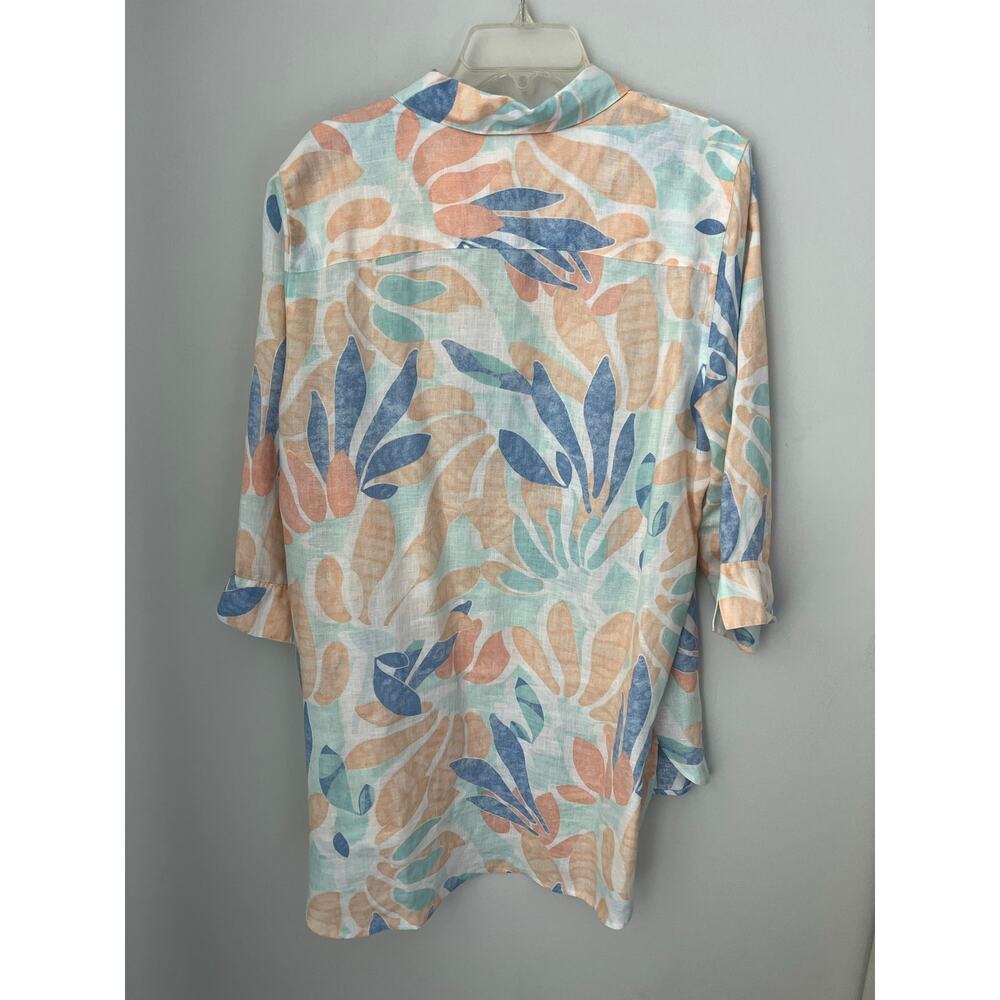 Chico's No Iron Linen Tropical Leaf Print Tunic Blouse 3/4 Sleeves 16/18 (3) - Picture 3 of 11